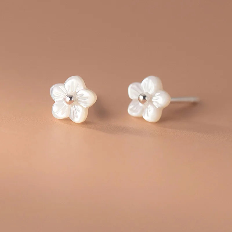 LUXE Real 925 Sterling Silver Shell Flower Plant Stud Earrings For Women Classic Fine Jewelry Minimalist Accessories