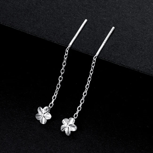 LUXE Real 925 Sterling Silver Moon Star Heart Square Clover Short Chain Tassel Stud Earrings For Women Classic Fine Jewelry