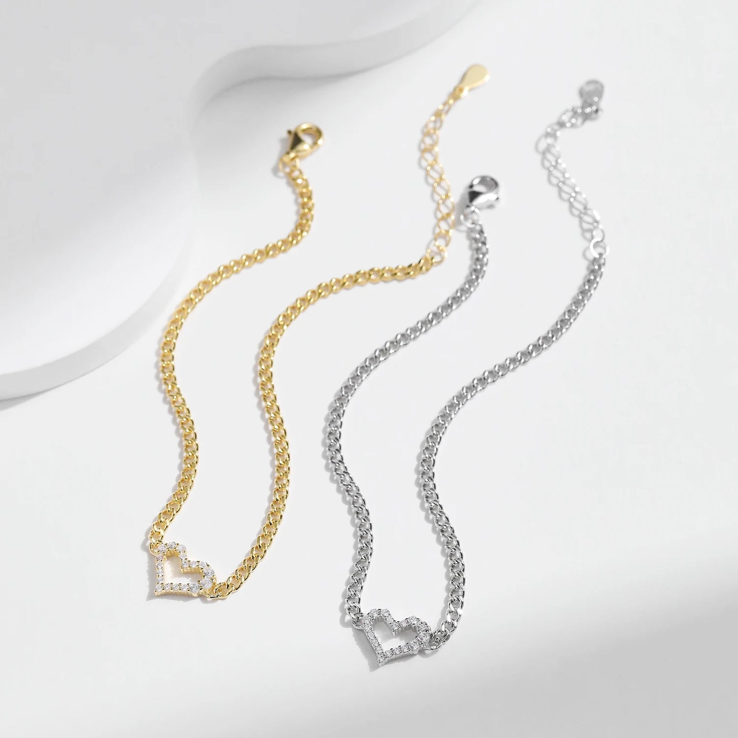 LUXE D Color Pave Setting Moissanite Bracelets 925 Sterling Silver Romantic Heart Gourmette Bracelet For Women Jewelry Gifts