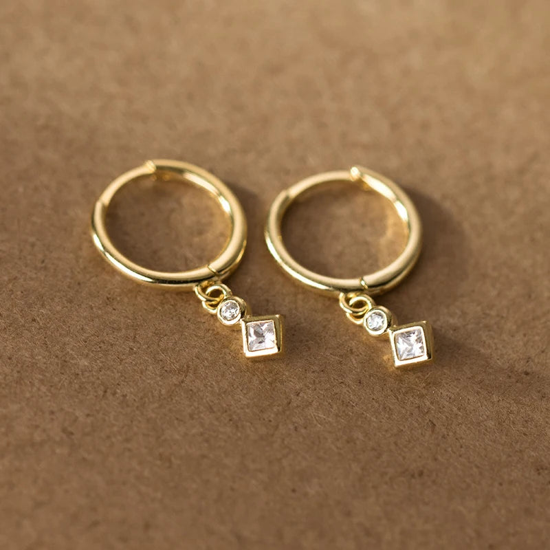 LUXE Real 925 Sterling Silver Zircon Hoop Earrings For Fashion Women Punk Fine Jewelry 18k Gold Accessories