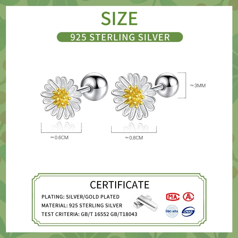 LUXE Real 925 Sterling Silver 6/8mm Flower Stud Earrings for Women Classic Fine Jewelry Piercing Screw Ball Accessories
