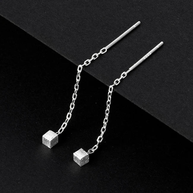 LUXE Real 925 Sterling Silver Moon Star Heart Square Clover Short Chain Tassel Stud Earrings For Women Classic Fine Jewelry
