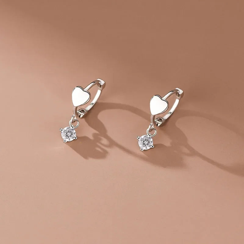 LUXE Real 925 Sterling Silver Zircon Pendant Heart 18K Gold Huggies Hoop Earrings For Women Classic Fine Jewelry Accessories