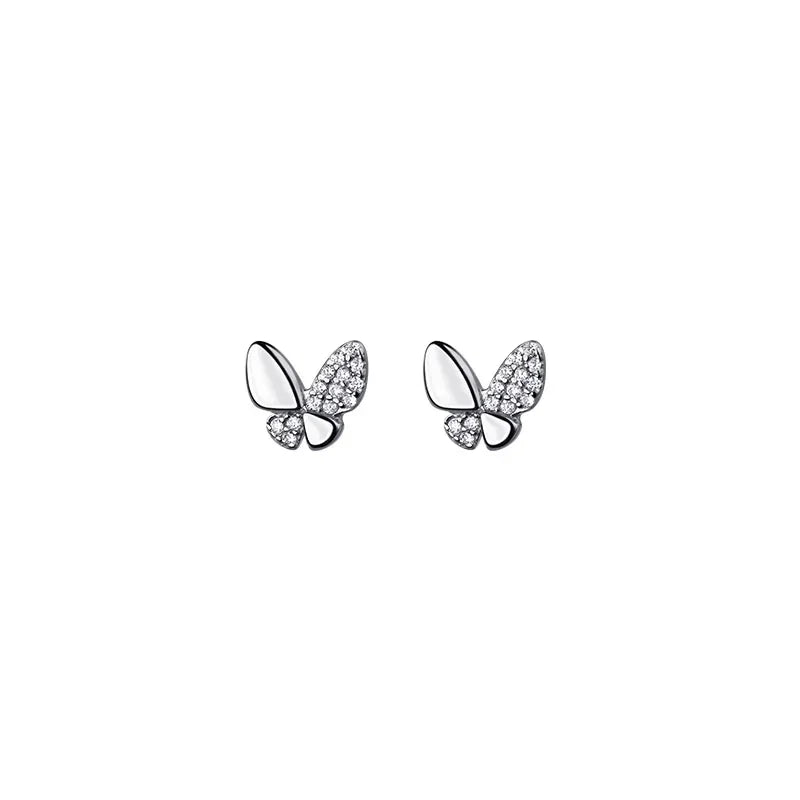 LUXE Real 925 Sterling Silver Tiny Zircon Butterfly Stud Earrings For Fashion Women Cute Fine Jewelry 18k Gold Accessories