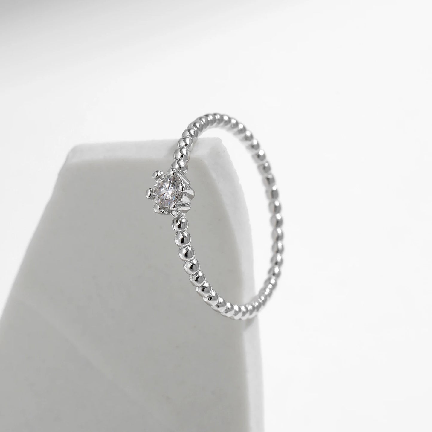 LUXE D Color Round Moissanite Lab Diamond Rings 925 Sterling Silver Simple Classic Beads Stackable Ring For Women Jewelry