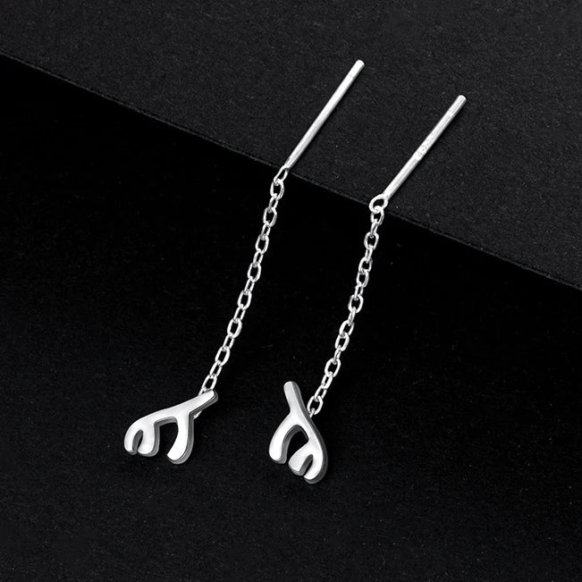 LUXE Real 925 Sterling Silver Moon Star Heart Square Clover Short Chain Tassel Stud Earrings For Women Classic Fine Jewelry