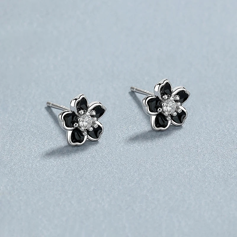 LUXE Real 925 Sterling Silver Enamel Zircon Flower Plant Stud Earrings For Women Cute Fine Jewelry Minimalist Accessories