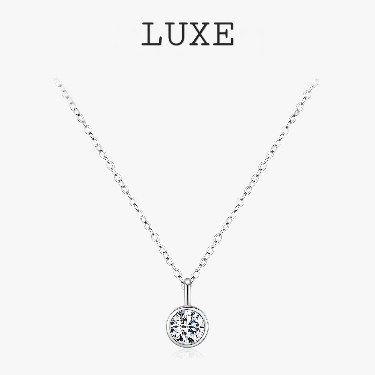 LUXE 1 Carat D Color Round Bezel Setting Moissanite Pendant Necklace 925 Silver Lab Diamond Women Jewelry With Certificate Box