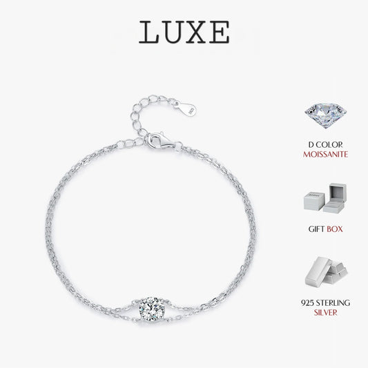 LUXE 1CT D Color Moissanite Bracelet 925 Sterling Silver Delicate Double Layer Bracelets For Bridal Wedding Fine Jewelry Gifts