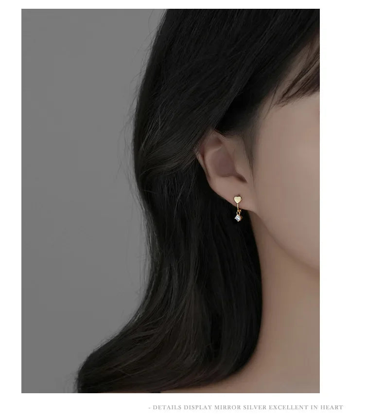 LUXE Real 925 Sterling Silver Zircon Pendant Heart 18K Gold Huggies Hoop Earrings For Women Classic Fine Jewelry Accessories