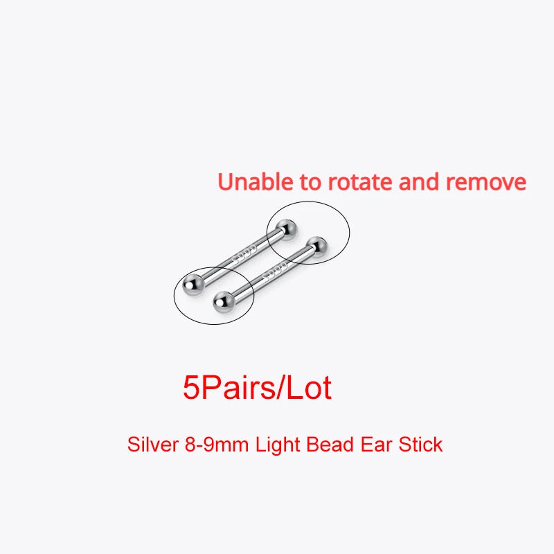 LUXE 5Pairs/Lot Real 925 Sterling Silver Single Zircon Ear Hole Bead Stud Earrings For Women Classic Minimalist Fine Jewelry