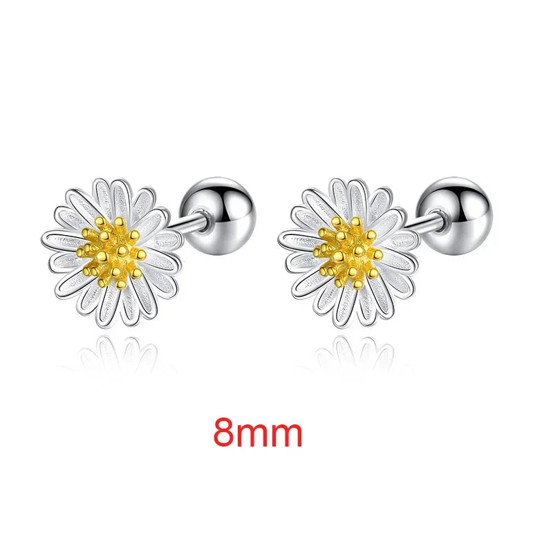 LUXE Real 925 Sterling Silver 6/8mm Flower Stud Earrings for Women Classic Fine Jewelry Piercing Screw Ball Accessories