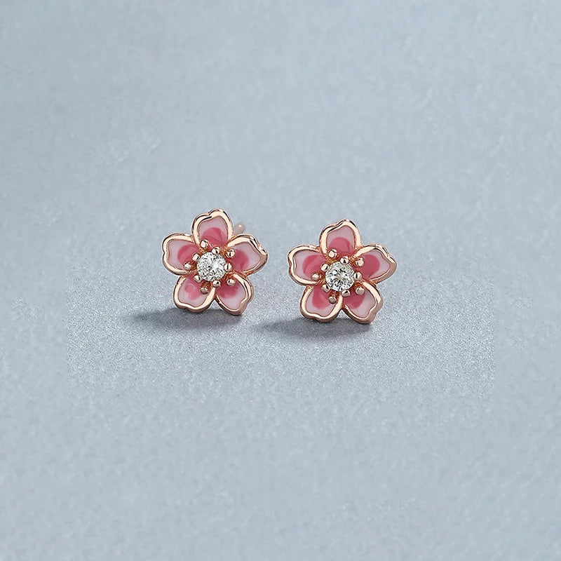 LUXE Real 925 Sterling Silver Enamel Zircon Flower Plant Stud Earrings For Women Cute Fine Jewelry Minimalist Accessories