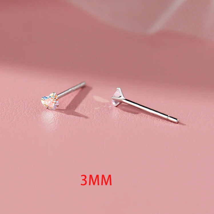 LUXE Real 925 Sterling Silver 3/4/5mm Fantastic Zircon Heart Stud Earrings for Women Cute Fine Jewelry Minimalist Accessories