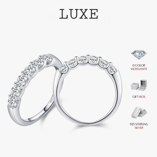 LUXE D Color VVS1 EX Round Moissanite Ring 925 Sterling Silver Eternity Bands Rings Women Wedding Engagement Luxury Jewelry