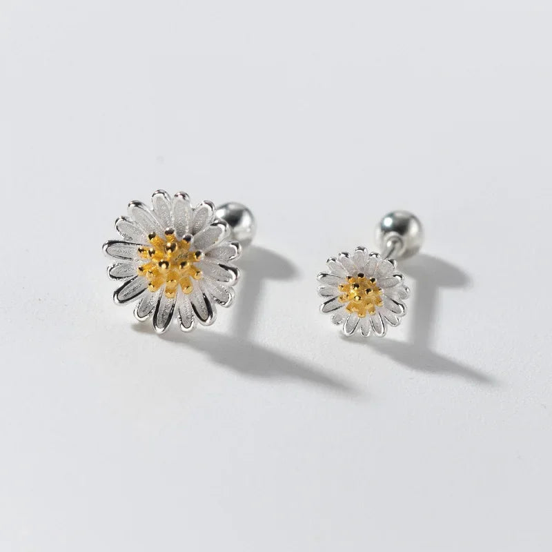 LUXE Real 925 Sterling Silver 6/8mm Flower Stud Earrings for Women Classic Fine Jewelry Piercing Screw Ball Accessories
