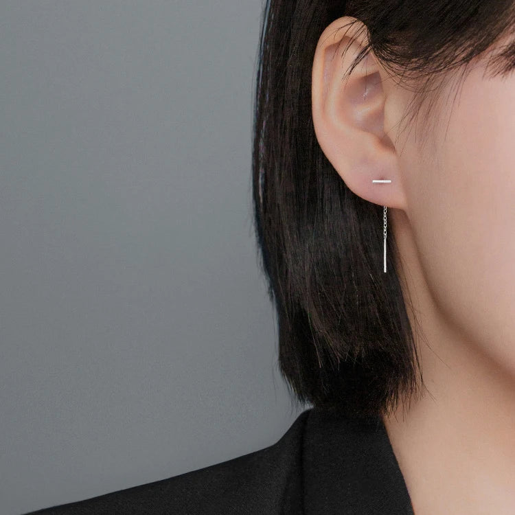 LUXE Real 925 Sterling Silver Moon Star Heart Square Clover Short Chain Tassel Stud Earrings For Women Classic Fine Jewelry