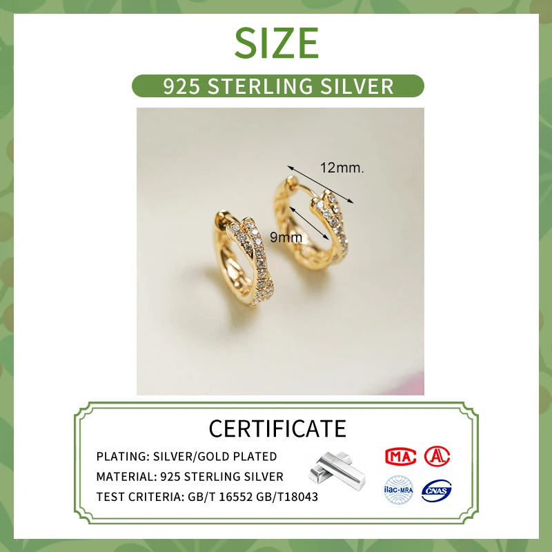 LUXE Real 925 Sterling Silver Zircon Cross 18K Gold Hoop Earrings for Women OL Geometric Fine Jewelry Minimalist Accessories