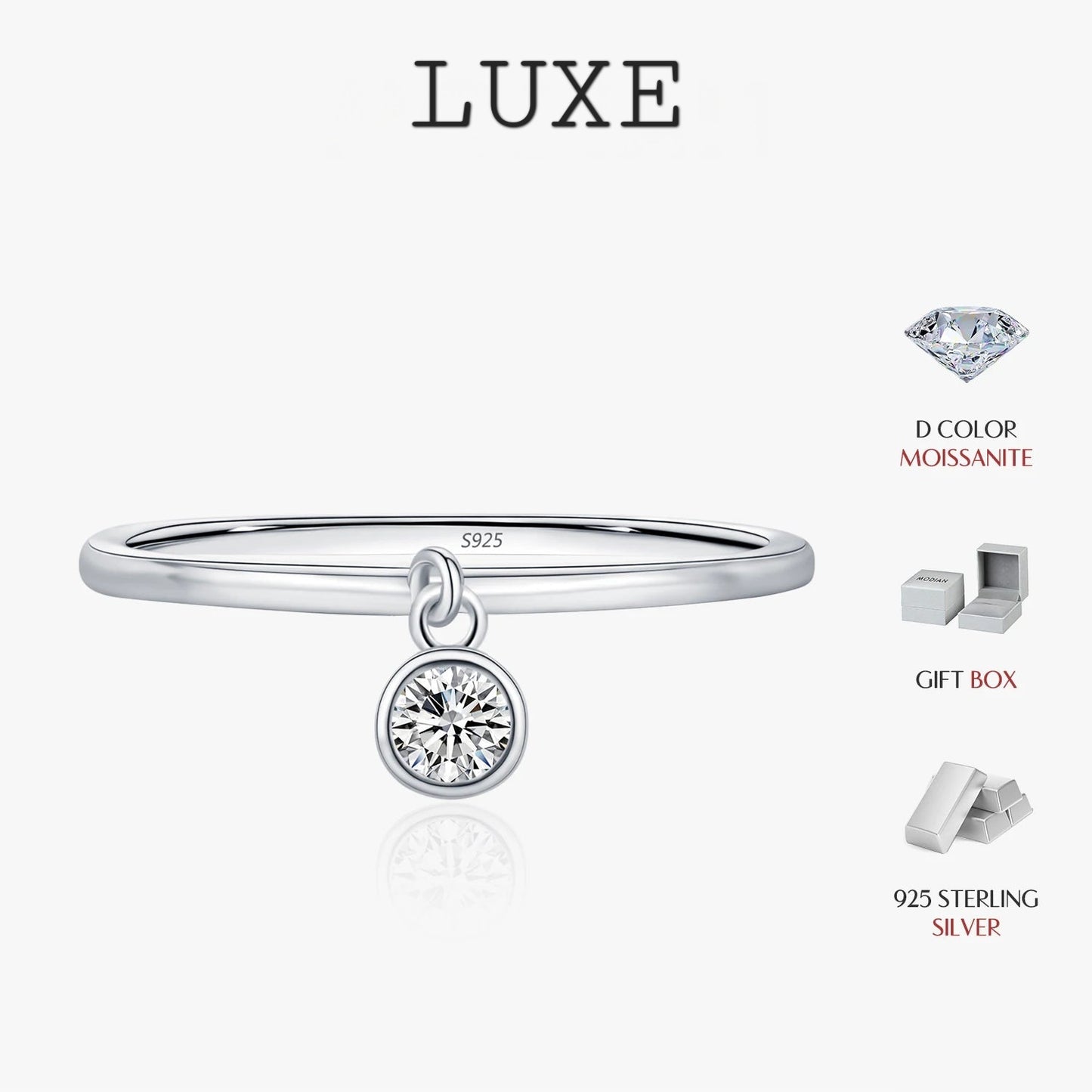 LUXE D Color Round Moissanite Ring 925 Sterling Silver Small Charms Sparkling Finger Rings For Women Wedding Jewelry Gift