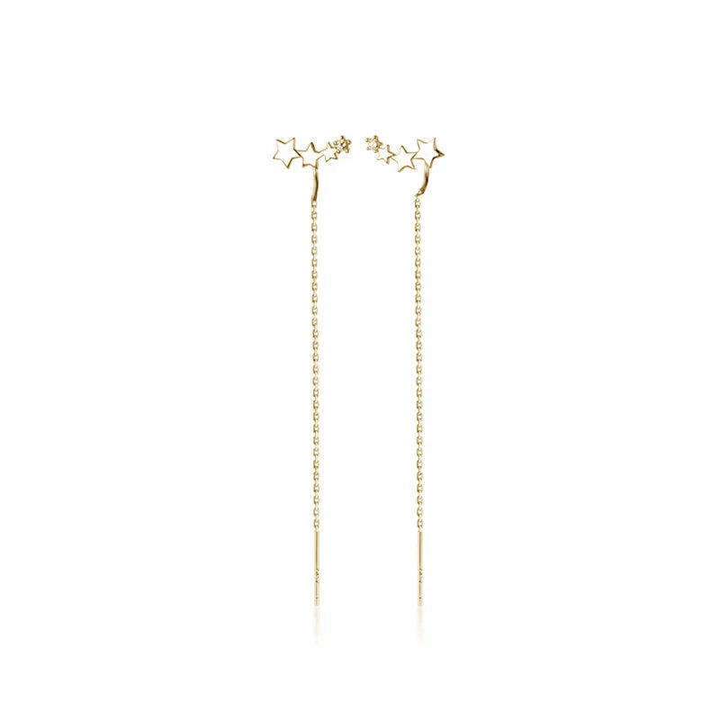 LUXE Real 925 Sterling Silver Zircon Star Tassel Drop Earrings For Fashion Women Party Fine Jewelry OL Accessories Gift