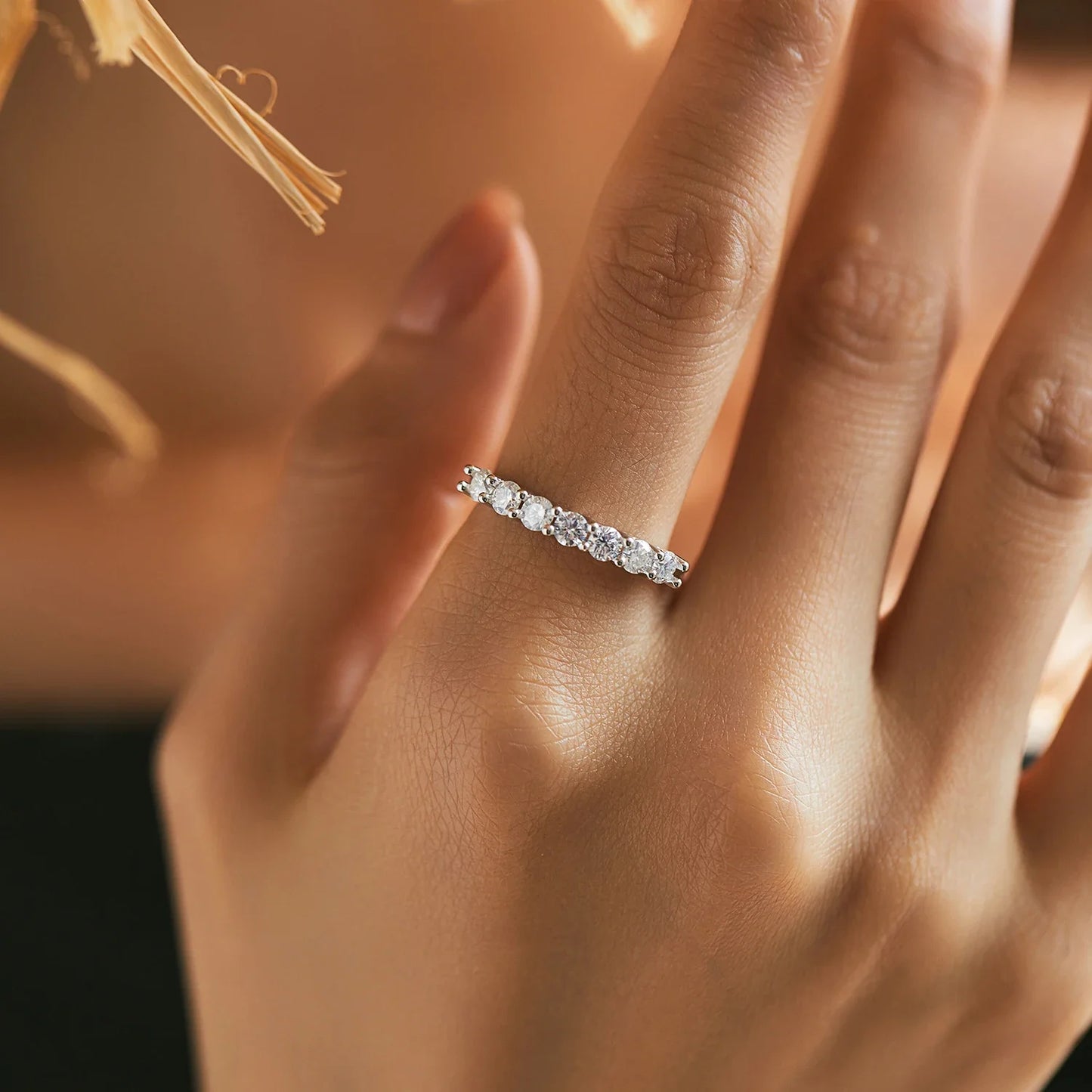 LUXE Moissanite Wedding Band 925 Sterling Silver Ring Platinum Plated Lab Diamond Stackable Crown Jewelry For Women Gifts