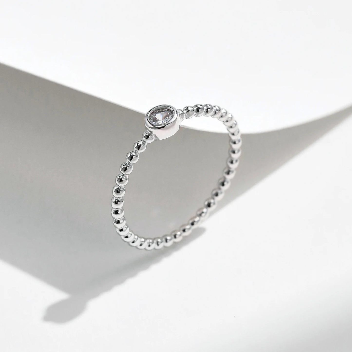 LUXE Bezel Setting Moissanite Ring 925 Sterling Silver Beads Trendy Stackable Finger Rings For Women Lab Diamond Jewelry