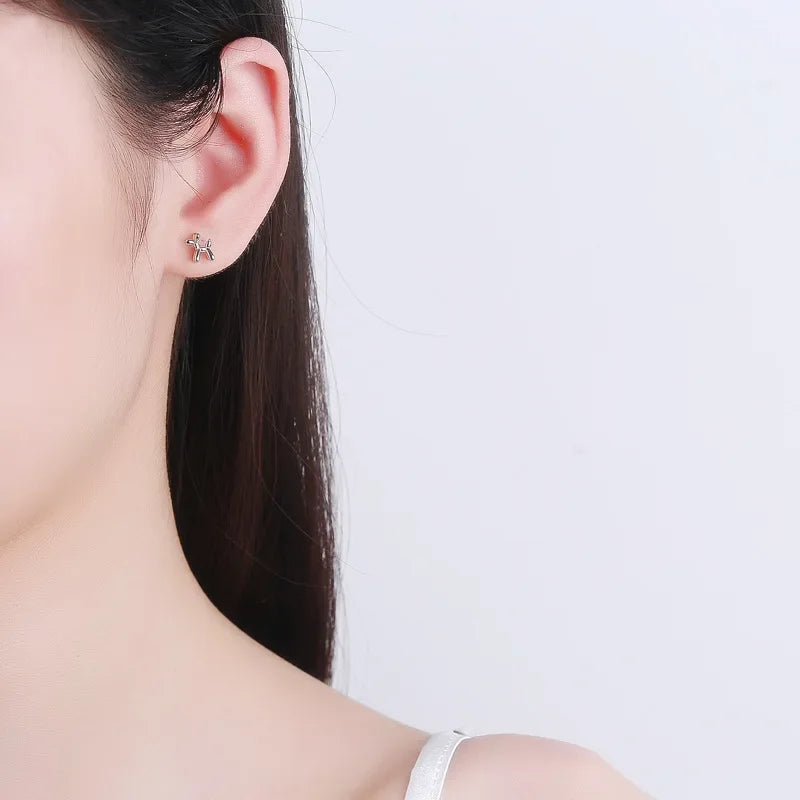 LUXE Real 925 Sterling Silver 18K Gold Dog Screw Bead Stud Earrings For Fashion Women Cute Animal Fine Jewelry Accessories