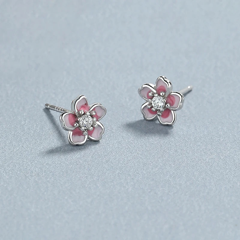 LUXE Real 925 Sterling Silver Enamel Zircon Flower Plant Stud Earrings For Women Cute Fine Jewelry Minimalist Accessories