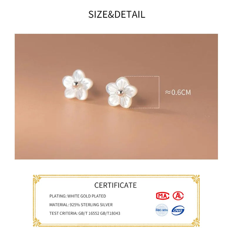 LUXE Real 925 Sterling Silver Shell Flower Plant Stud Earrings For Women Classic Fine Jewelry Minimalist Accessories