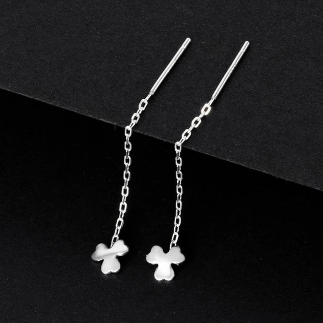 LUXE Real 925 Sterling Silver Moon Star Heart Square Clover Short Chain Tassel Stud Earrings For Women Classic Fine Jewelry