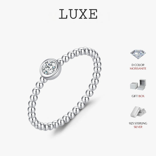 LUXE Bezel Setting Moissanite Ring 925 Sterling Silver Beads Trendy Stackable Finger Rings For Women Lab Diamond Jewelry