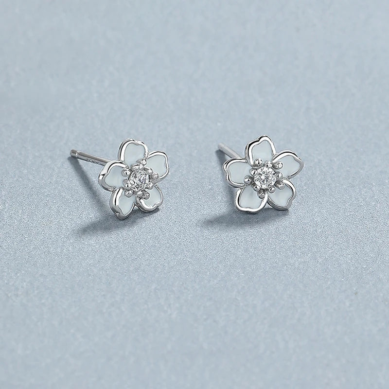 LUXE Real 925 Sterling Silver Enamel Zircon Flower Plant Stud Earrings For Women Cute Fine Jewelry Minimalist Accessories