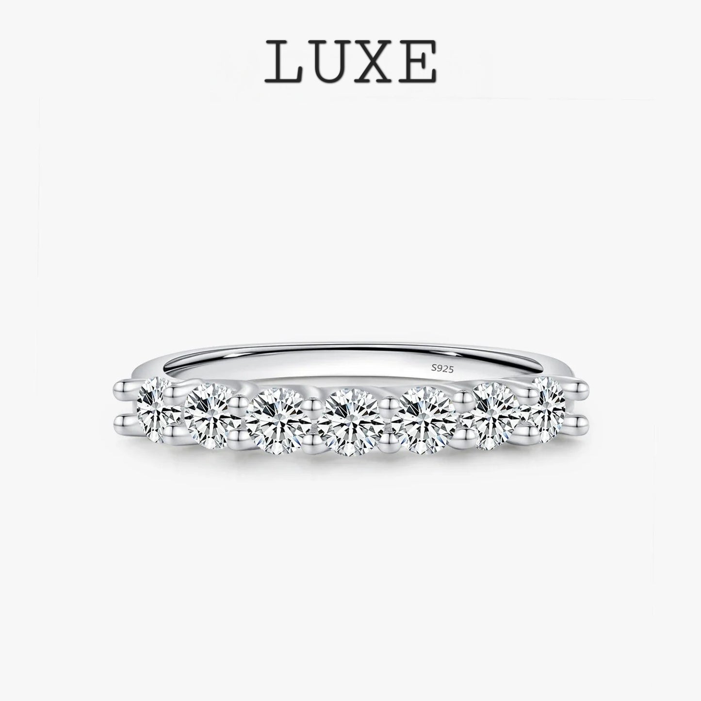 LUXE Moissanite Wedding Band 925 Sterling Silver Ring Platinum Plated Lab Diamond Stackable Crown Jewelry For Women Gifts
