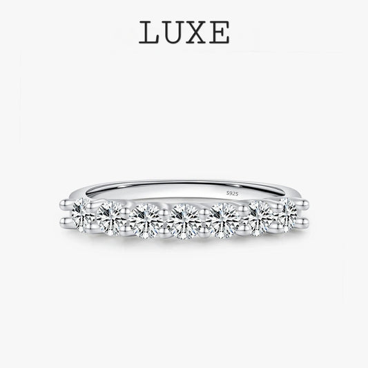LUXE Moissanite Wedding Band 925 Sterling Silver Ring Platinum Plated Lab Diamond Stackable Crown Jewelry For Women Gifts