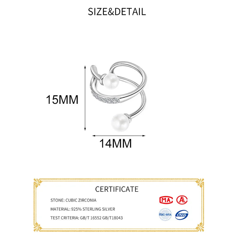 LUXE 1 Piece Real 925 Sterling Silver Zircon Pearl Spiral Clip Earrings For Women Classic Fine Jewelry Geometric Accessories