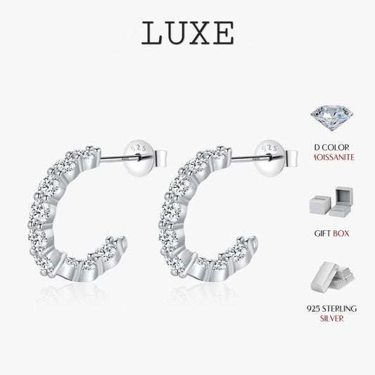 LUXE D Color C Shape Moissanite Earrings 925 Sterling Silver Charming Dazzling Hoop Earrings For Women Wedding Fine Jewelry
