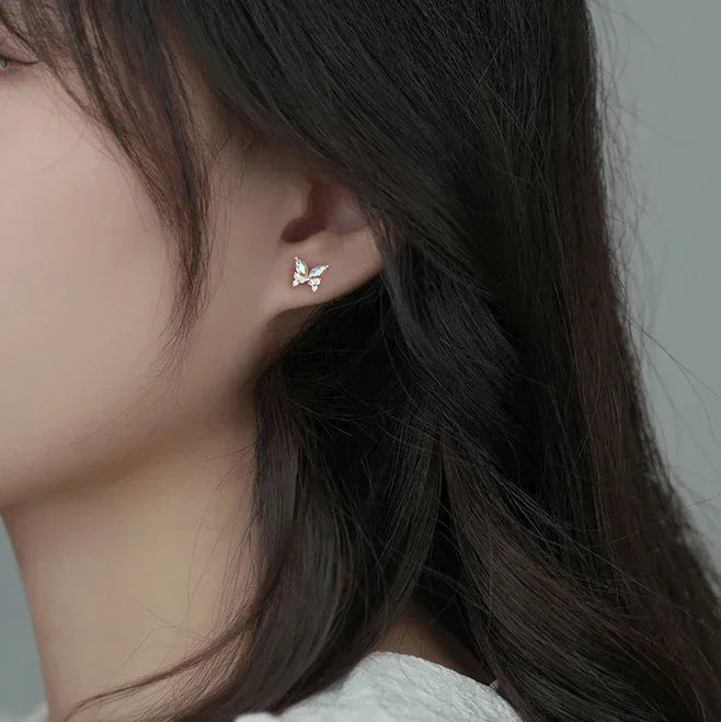 LUXE Real 925 Sterling Silver Zircon Butterfly Stud Earrings For Fashion Women Classic Fine Jewelry Minimalist Insect Bijoux