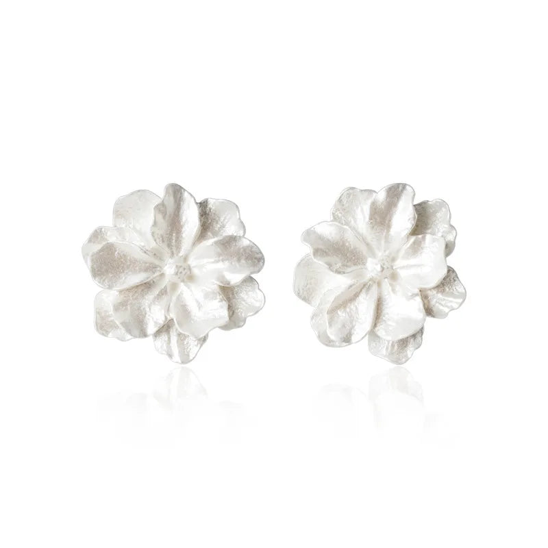 LUXE Real 925 Sterling Silver White Flower Stud Earrings For Fashion Women Cute Fine Jewelry Minimalist Bijoux