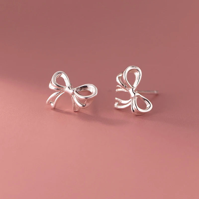 LUXE Real 925 Sterling Silver Hollow Bow Stud Earrings For Women Party Trendy Fine Jewelry Minimalist Accessories