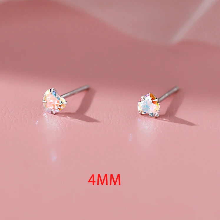 LUXE Real 925 Sterling Silver 3/4/5mm Fantastic Zircon Heart Stud Earrings for Women Cute Fine Jewelry Minimalist Accessories