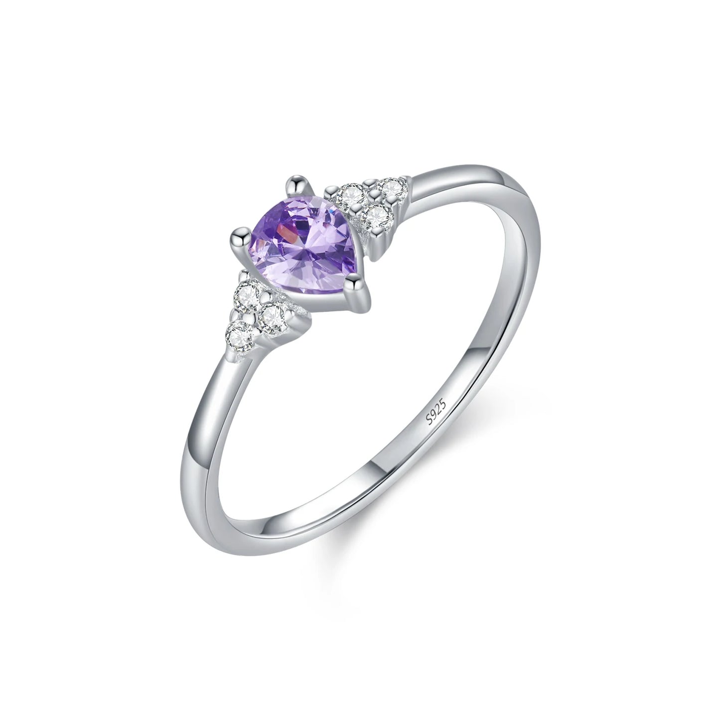 LUXE 925 Sterling Silver Water Drop Cocktail Ring Classic Prong Purple Cubic Zirconia Rings For Women Female Fine Jewelry