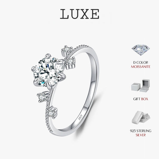 LUXE 1CT Moissanite Ring 925 Sterling Silver Delicate Flower Six Claws Lab Created Diamond Rings For Women Wedding Jewelry