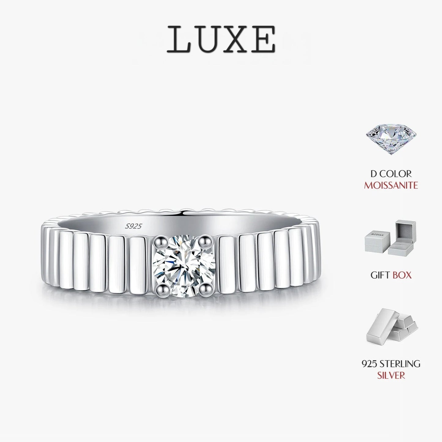 LUXE D Color Moissanite Ring 925 Sterling Silver Trendy  Wide Eternal Stackable Finger Rings For Women Unisex Fine Jewelry