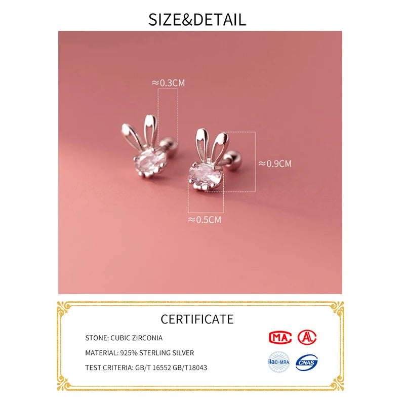 LUXE Real 925 Sterling Silver Zircon CZ Rabbit Stud Earrings For Women Party Trendy Fine Jewelry Minimalist Accessories