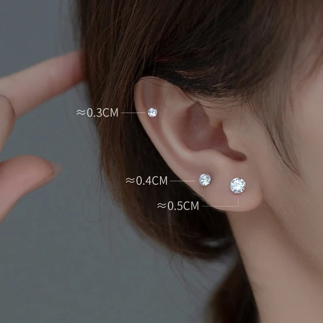 LUXE Real 925 Sterling Silver Zircon CZ Round Screw Bead Screw Stud Earrings For Women Classic Fine Jewelry Accessories