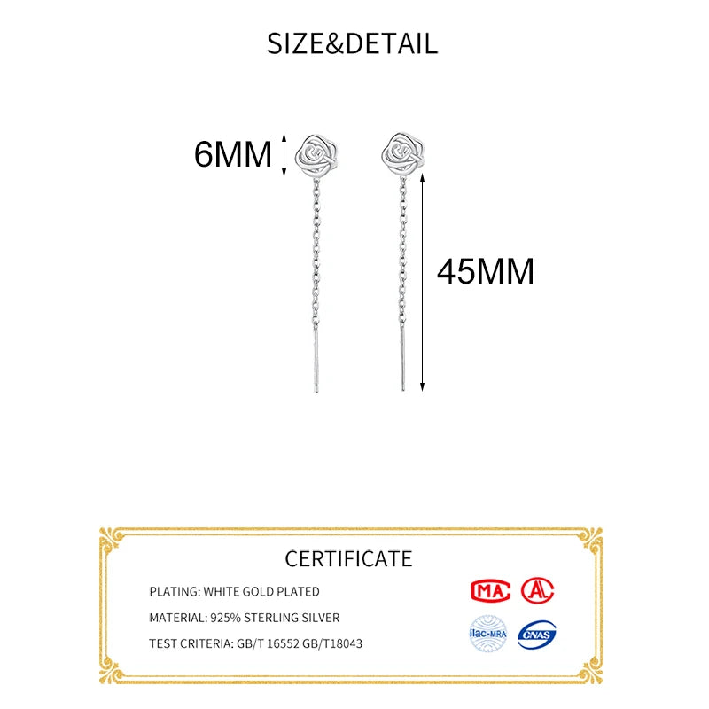 LUXE Real 925 Sterling Silver Hollow Flower Tassel Stud Earrings For Women Cute Plant Fine Jewelry Minimalist Accessories