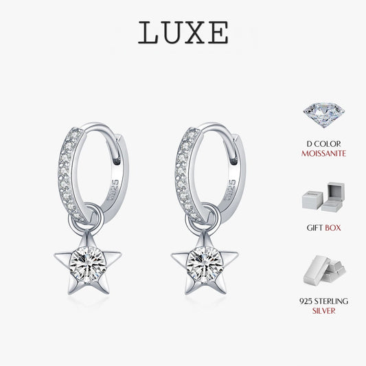 LUXE D Color Round Moissanite Ear Buckles 925 Sterling Silver Fashion Stars Hoop Earrings For Women Wedding Jewelry Gifts