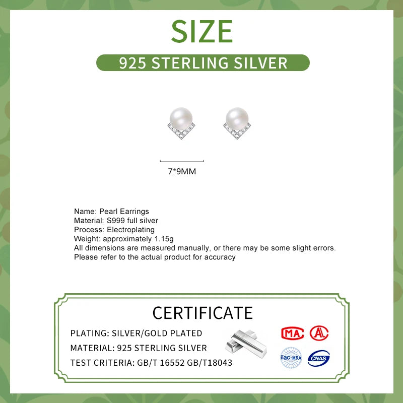 LUXE Real 925 Sterling Silver Zircon CZ Pearl Stud Earrings for Women Retro Romantic Luxury Minimalist Geometric Fine Jewelry