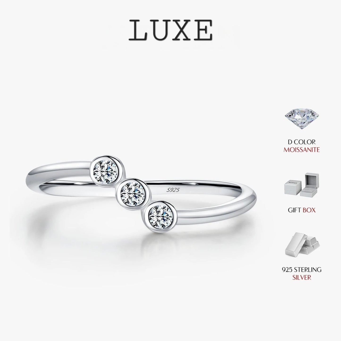 LUXE D Color Moissanite Lab Diamond Rings 925 Sterling Silver Irregular Line Stackable Fashion Ring For Women Fine Jewelry