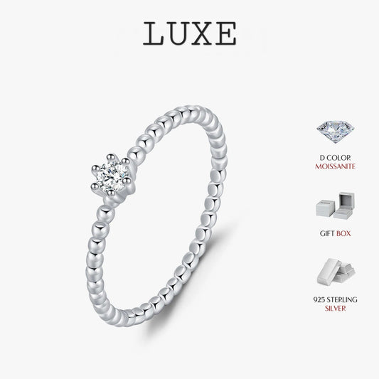 LUXE D Color Round Moissanite Lab Diamond Rings 925 Sterling Silver Simple Classic Beads Stackable Ring For Women Jewelry